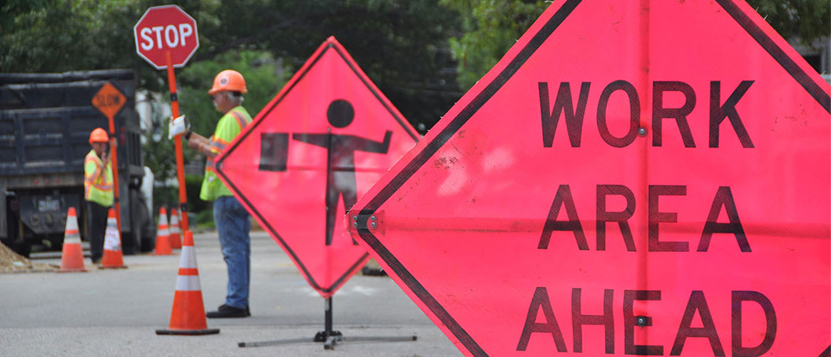 work area ahead sign